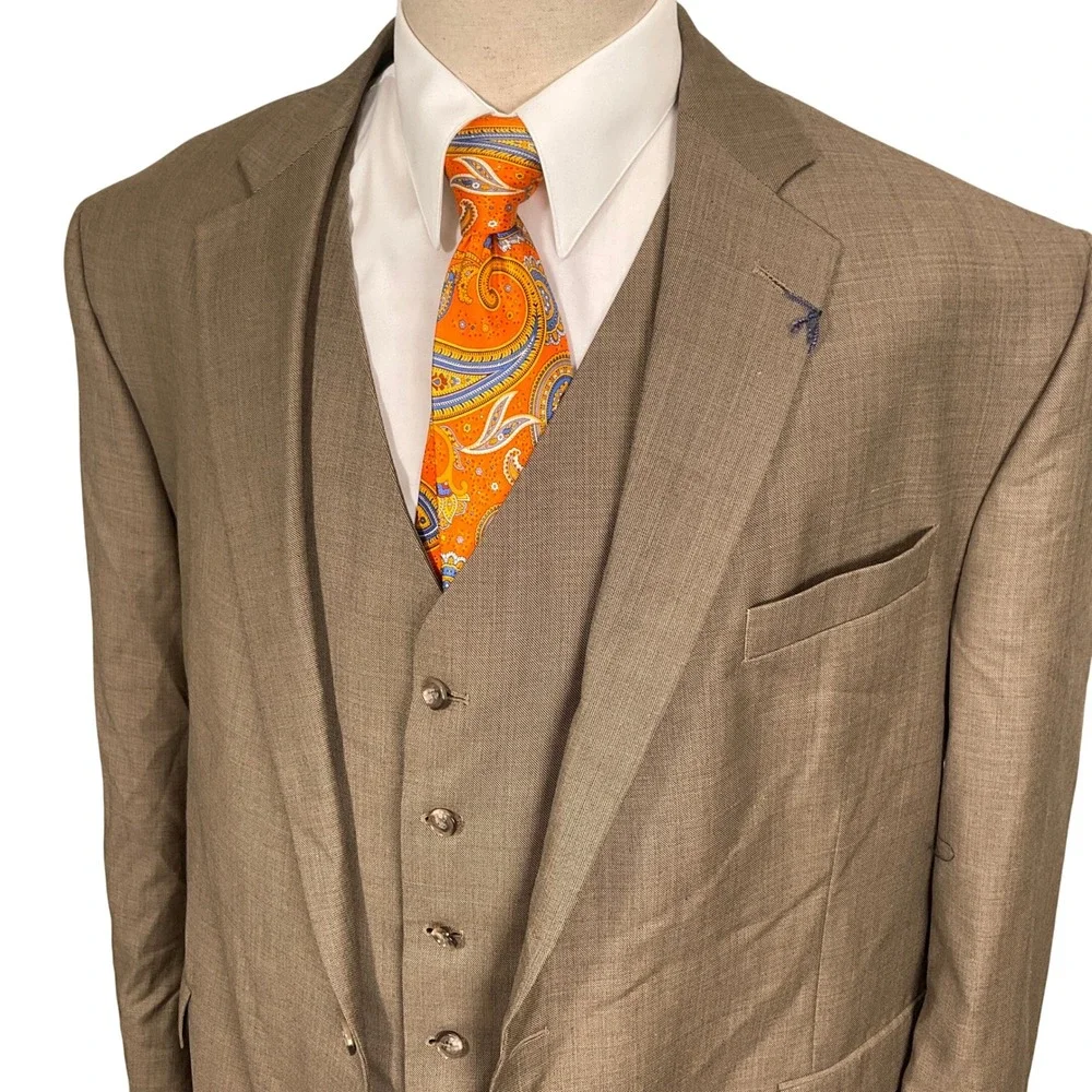 Stafford Blazer & Vest Mens 52BL Brown Travel Wool